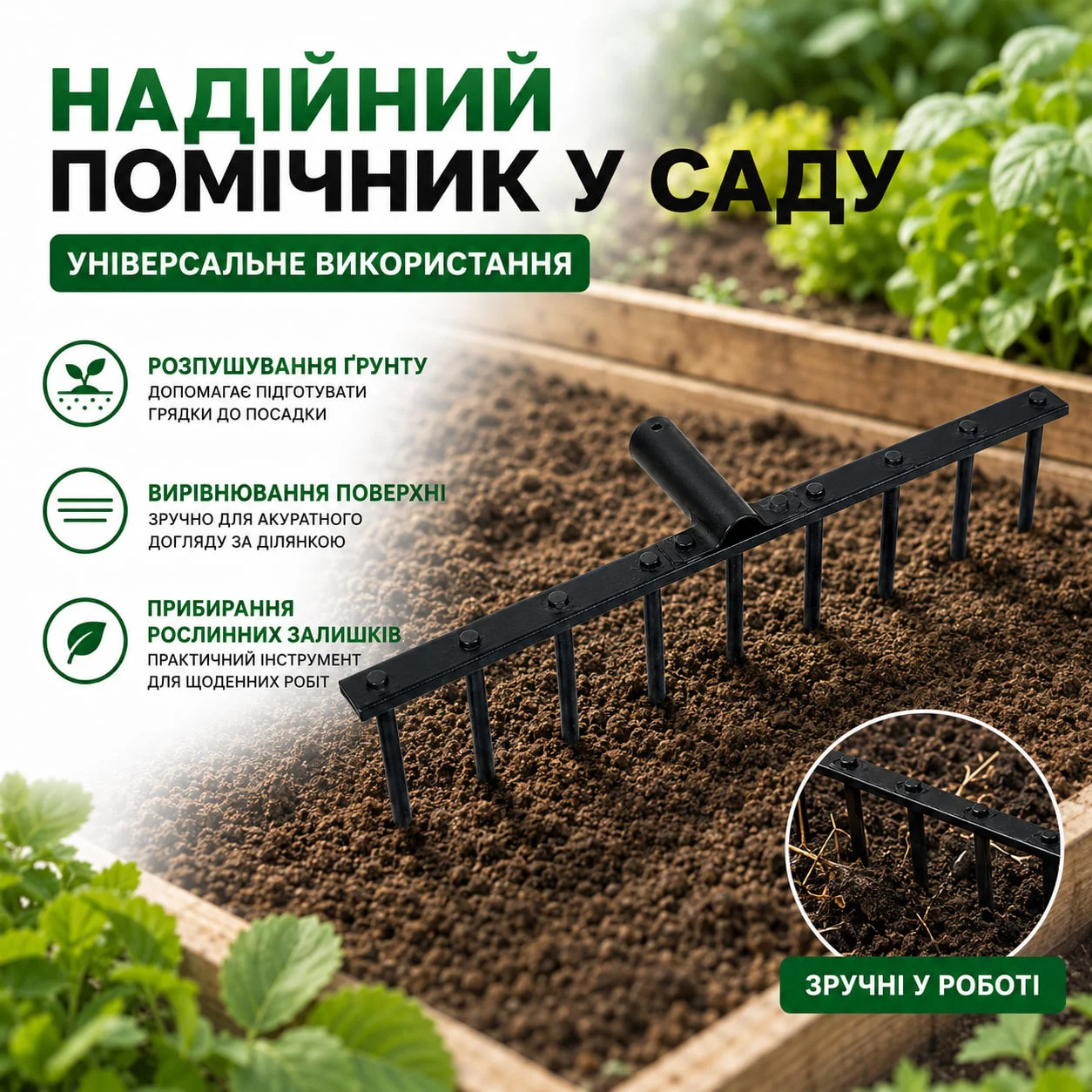 Штирьові граблі для грядок і саду
